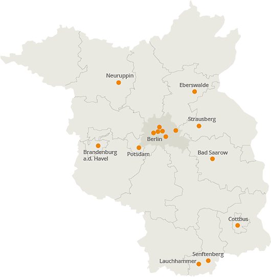 Berlin-Karte mit Standorten der Kooperationspartner der Gewebebank Berlin-Brandenburg